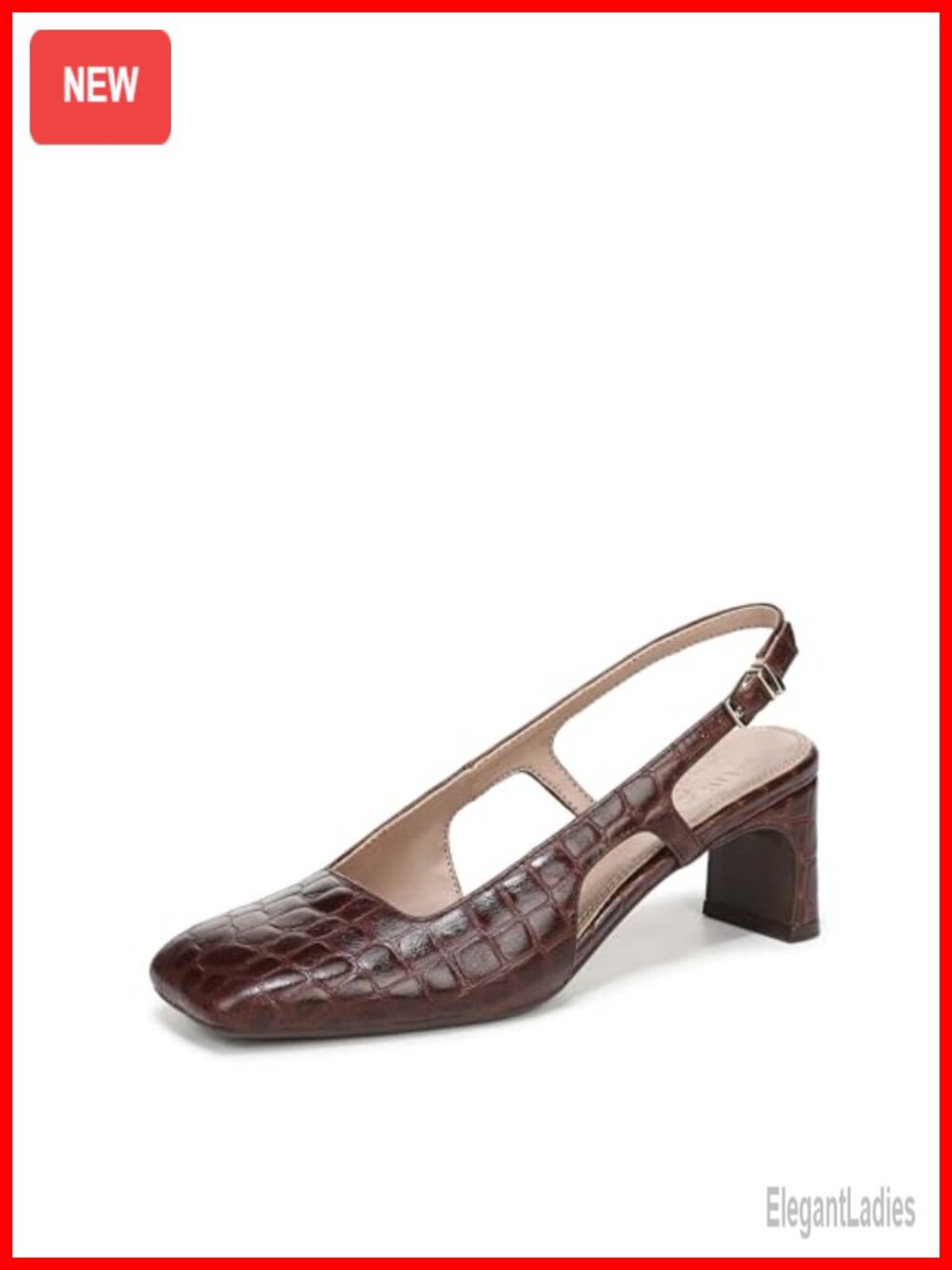 Slingback Pump with Adjustable Buckle & Square Toe